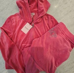Juicy Couture Size Large Pink Party Bling Tracksuit Hoodie & Pants Rare New